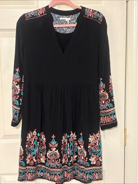 Anthropologie Floreat Black Dress with Embroidery M